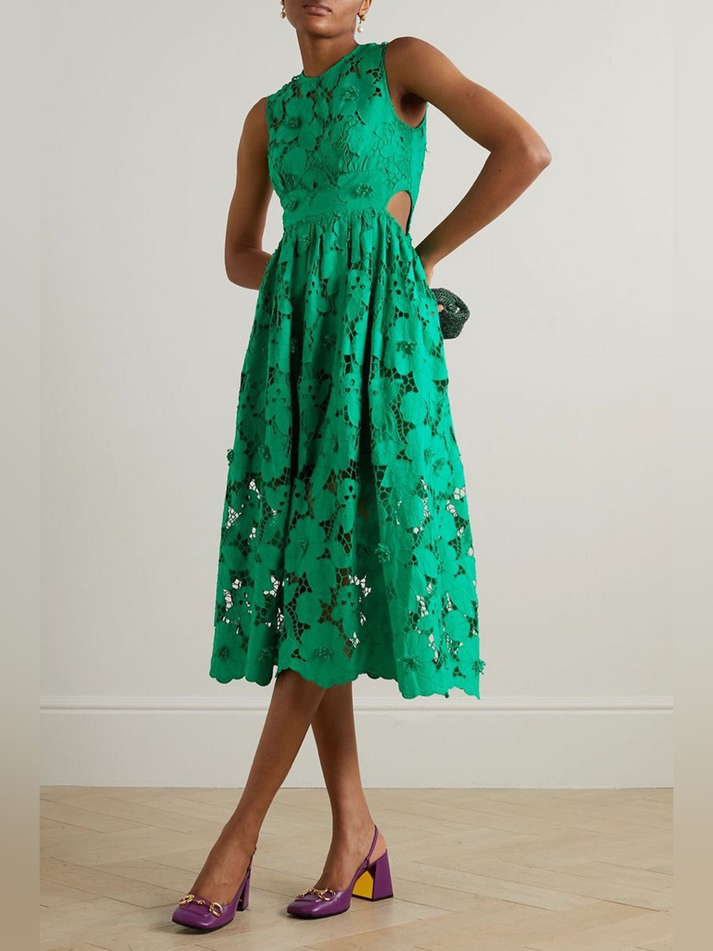 Self-Portrait 3D Lace Cutout Cotton Midi Dress Size 4